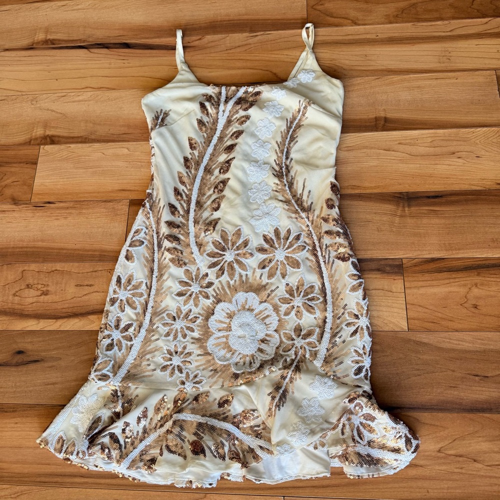 Elegant Cream Floral Sequin Dress by Saints + Secrets
